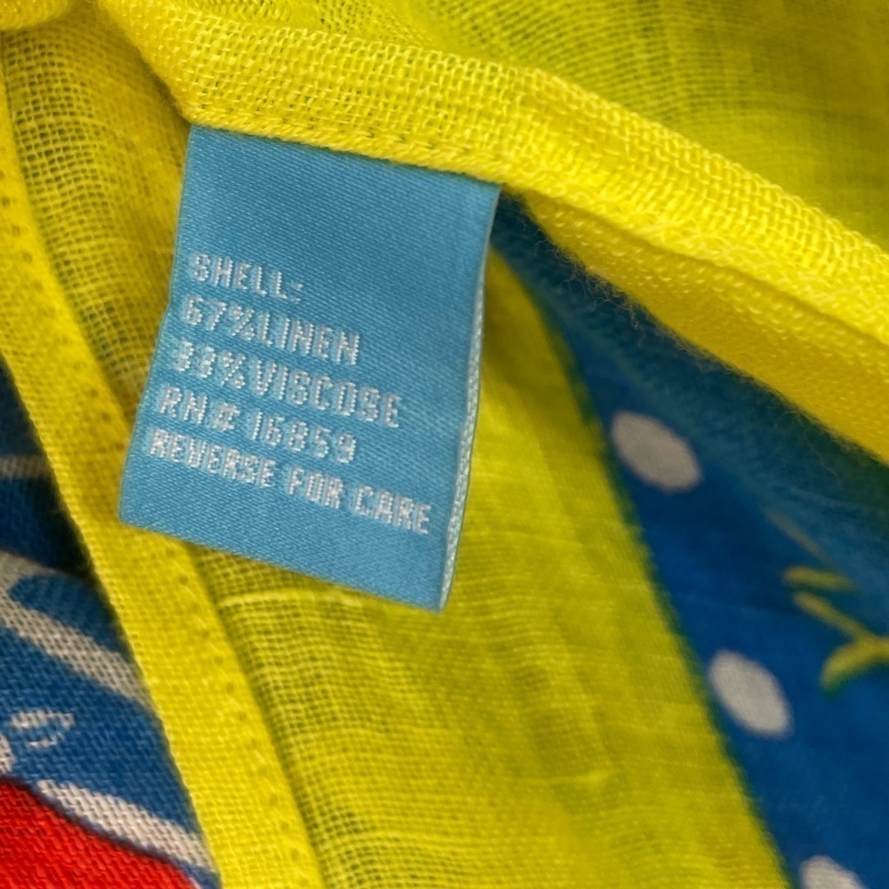 J. McLaughlin Yellow Blue Red Linen Blend Beach Cover Up Tunic Popover Kaftan - Picture 11 of 11